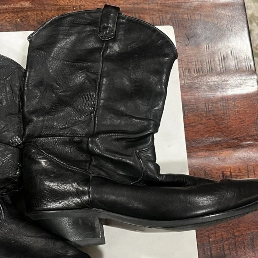 VINTAGE 1980s DINGO BOOTS SLOUCH BLACK LEATHER 7 M GRUNGE METAL‎ GRUNGE VTG